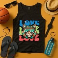 Love Hippie Cat Retro 80s Peace Tank Top thumb 4