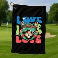 Love Hippie Cat Retro 80s Peace Golf Towel thumb 1