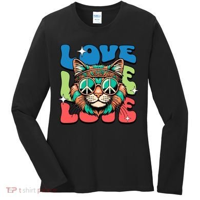Love Hippie Cat Retro 80s Peace Women's Long Sleeve Shirt