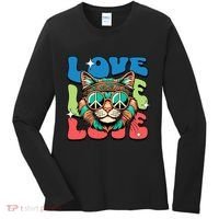 Love Hippie Cat Retro 80s Peace Women's Long Sleeve Shirt thumb 0