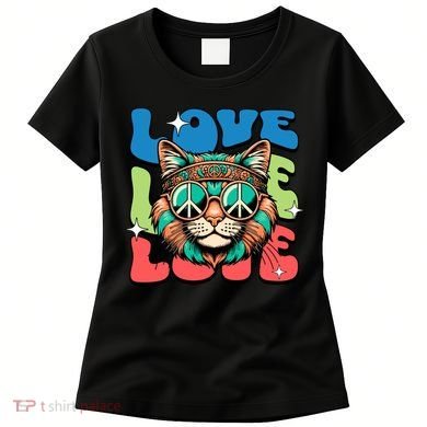 Love Hippie Cat Retro 80s Peace Women's T-Shirt