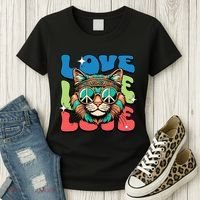 Love Hippie Cat Retro 80s Peace Women's T-Shirt thumb 3