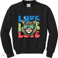Love Hippie Cat Retro 80s Peace Kids Sweatshirt thumb 0