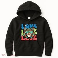 Love Hippie Cat Retro 80s Peace Kids Hoodie thumb 0