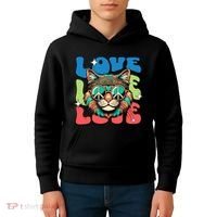 Love Hippie Cat Retro 80s Peace Kids Hoodie thumb 4