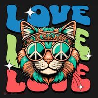 Love Hippie Cat Retro 80s Peace Kids Long Sleeve Shirt thumb 2