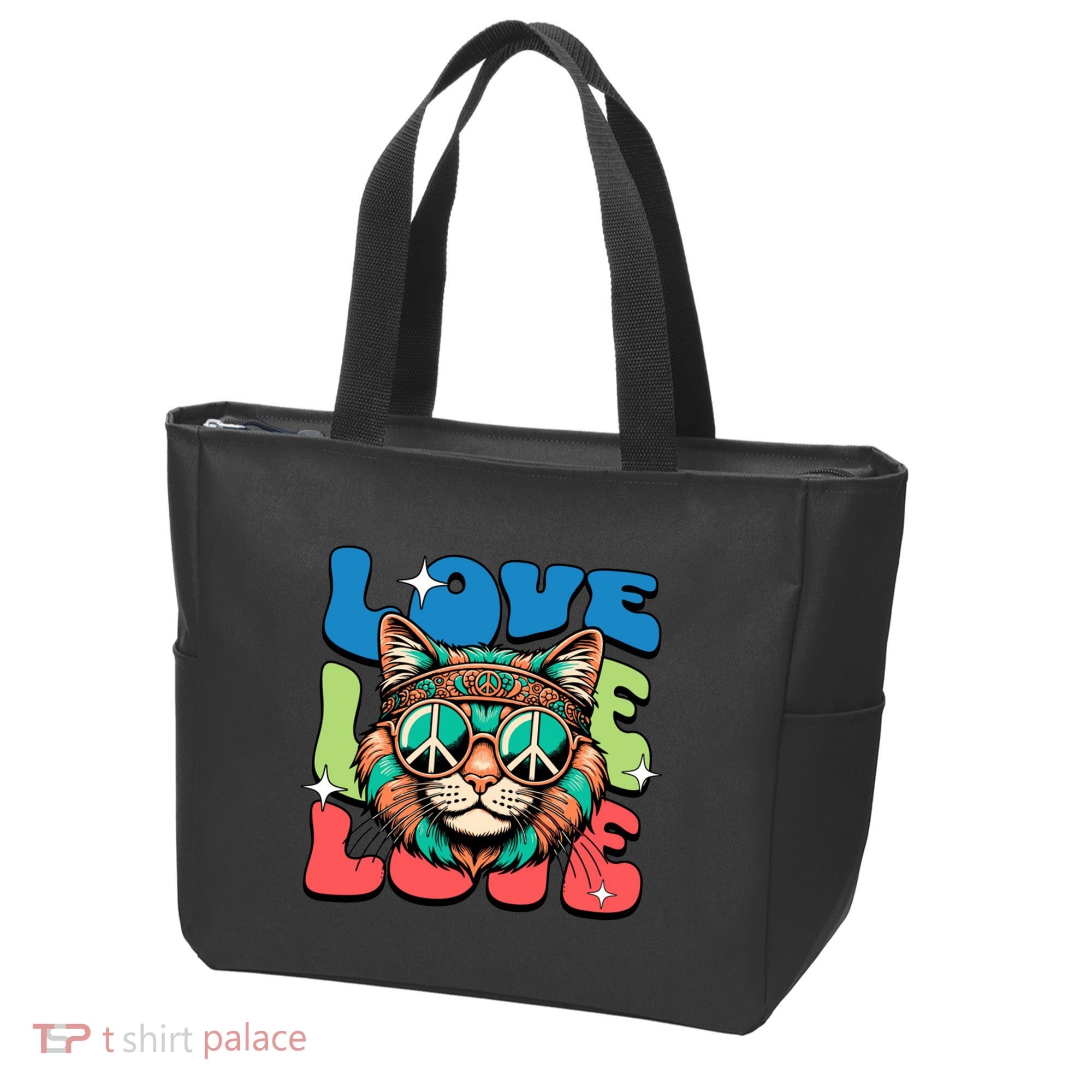 Love Hippie Cat Retro 80s Peace Tote Bag