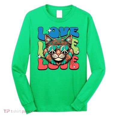 Love Hippie Cat Retro 80s Peace Long Sleeve Shirt