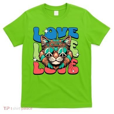 Love Hippie Cat Retro 80s Peace T-Shirt