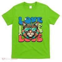 Love Hippie Cat Retro 80s Peace T-Shirt thumb 0