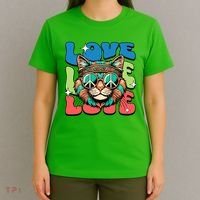 Love Hippie Cat Retro 80s Peace T-Shirt thumb 4