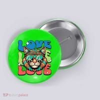 Love Hippie Cat Retro 80s Peace Button thumb 0