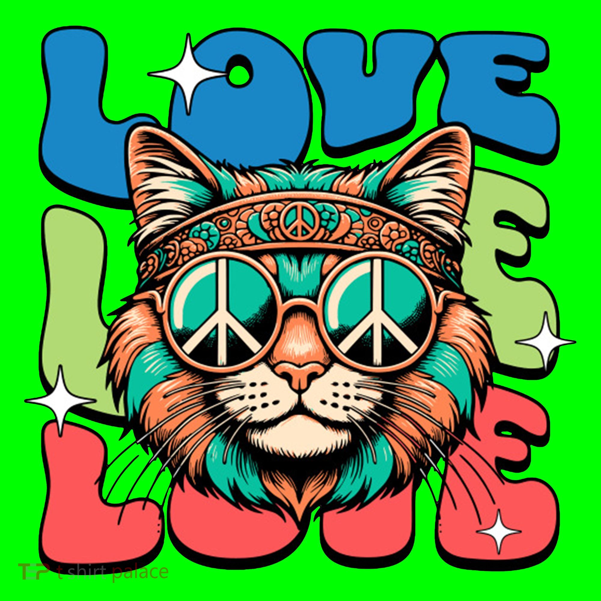 Love Hippie Cat Retro 80s Peace Button