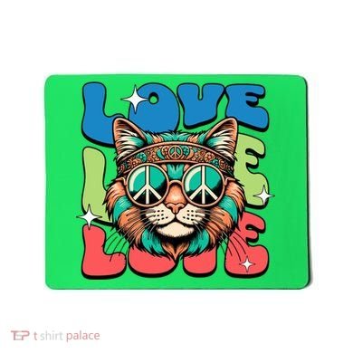 Love Hippie Cat Retro 80s Peace Mousepad