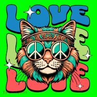 Love Hippie Cat Retro 80s Peace Mousepad thumb 1