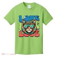 Love Hippie Cat Retro 80s Peace Kids T-Shirt thumb 0