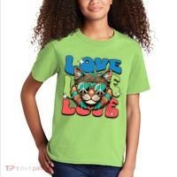 Love Hippie Cat Retro 80s Peace Kids T-Shirt thumb 2