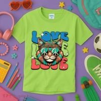 Love Hippie Cat Retro 80s Peace Kids T-Shirt thumb 3