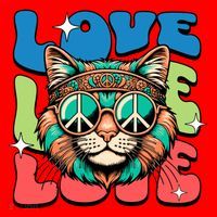 Love Hippie Cat Retro 80s Peace Santa Hat thumb 1