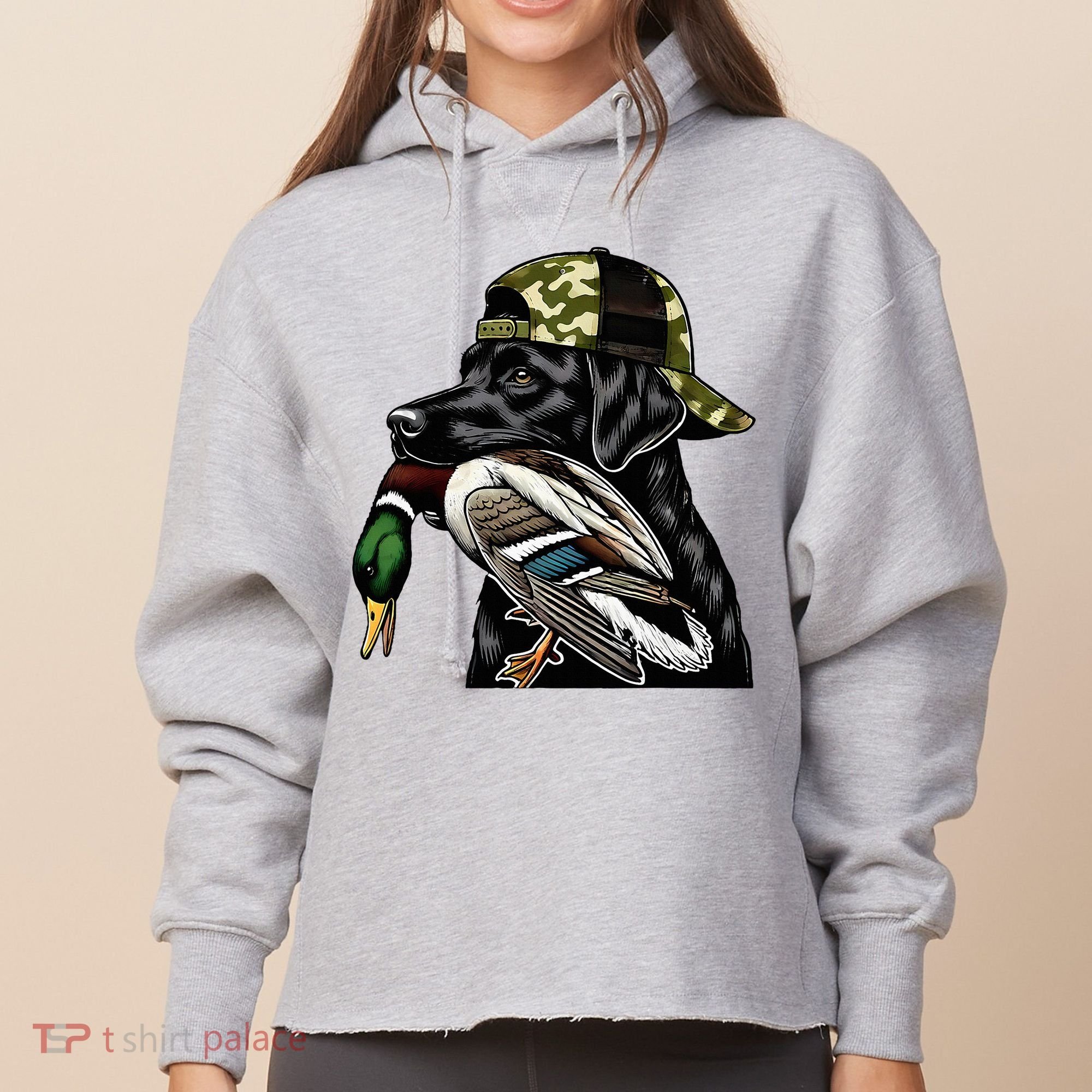 Labrador Hunting Dog With Duck Hello Hunting Season Ladies Heavyweight Boxy Pullover Hoodie