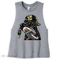 Labrador Hunting Dog With Duck Hello Hunting Season Women's Racerback Cropped Tank thumb 0