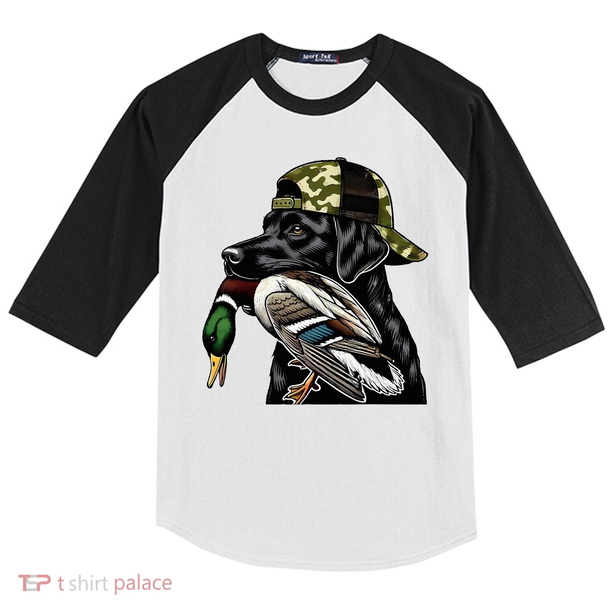 Labrador Hunting Dog With Duck Hello Hunting Season Kids Colorblock Raglan Jersey