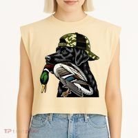 Labrador Hunting Dog With Duck Hello Hunting Season Garment-Dyed Women's Muscle Tee thumb 2