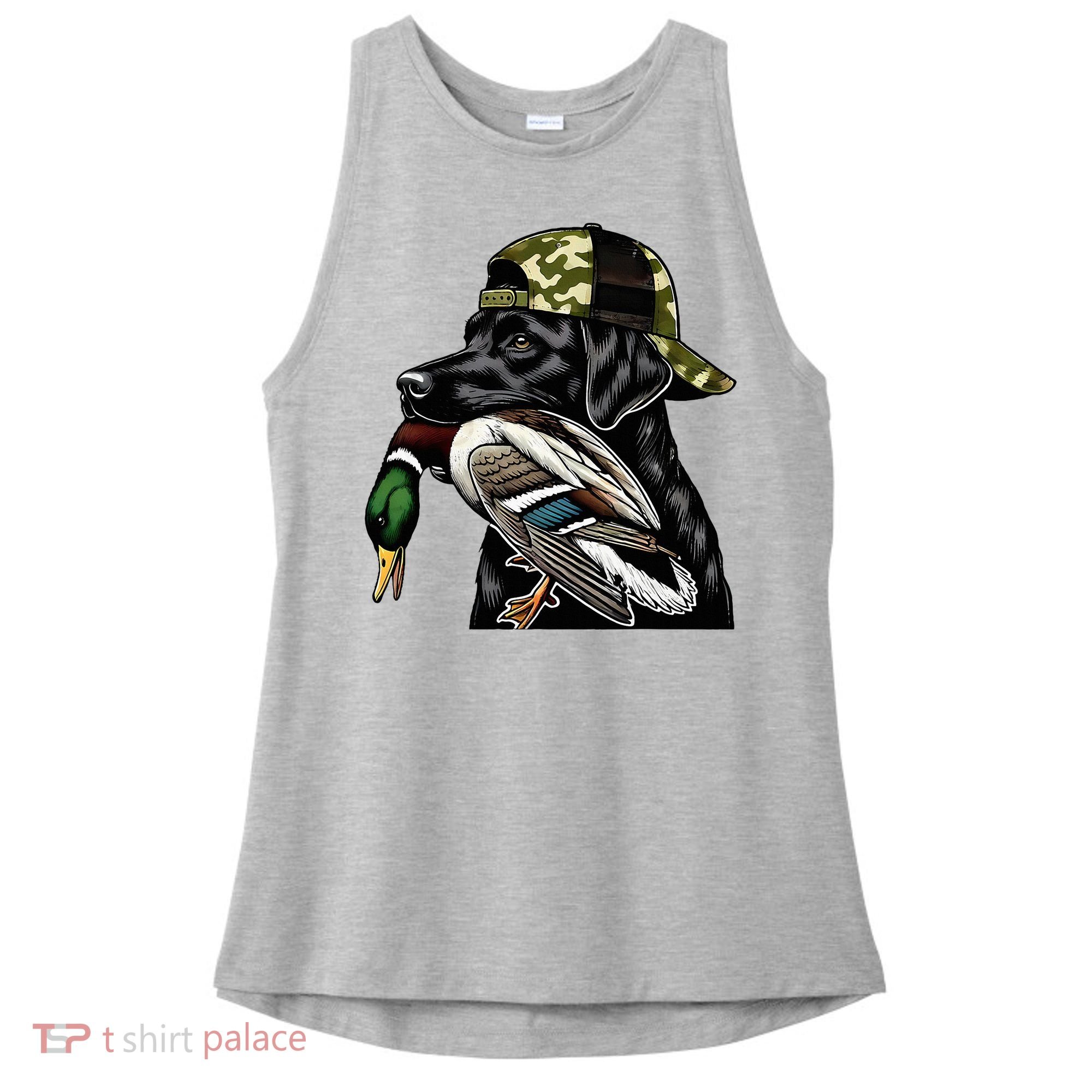 Labrador Hunting Dog With Duck Hello Hunting Season Ladies PosiCharge Tri-Blend Wicking Tank