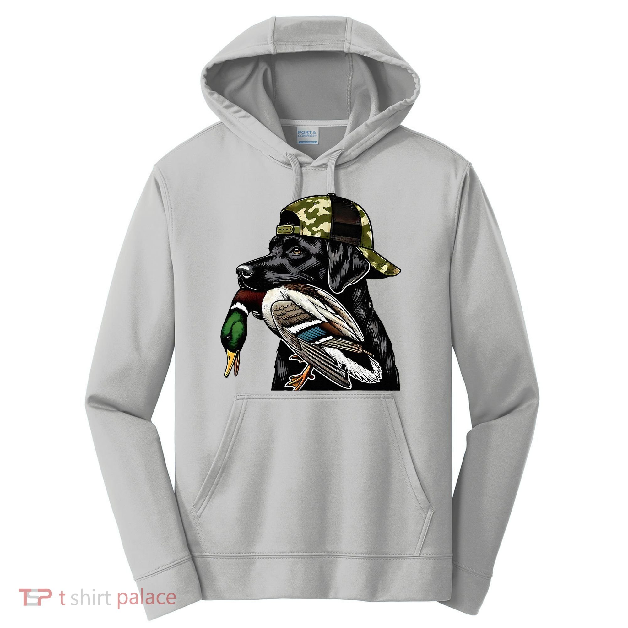 Labrador Hunting Dog With Duck Hello Hunting Season Performance Fleece Hoodie