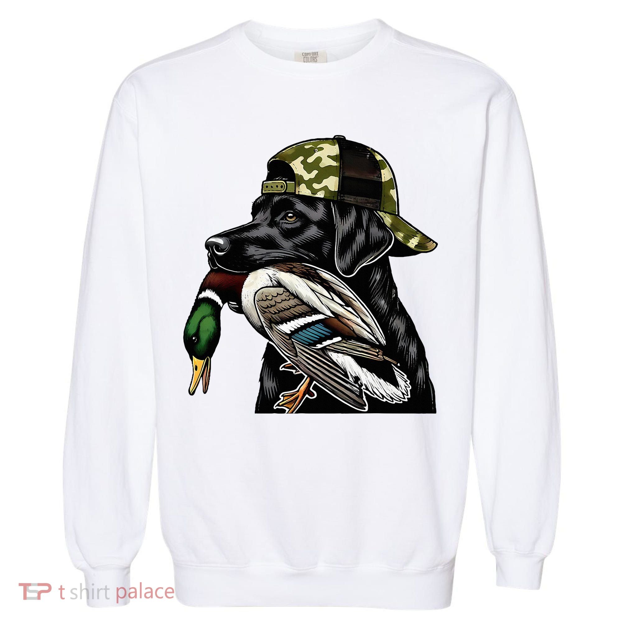 Labrador Hunting Dog With Duck Hello Hunting Season Garment-Dyed Sweatshirt