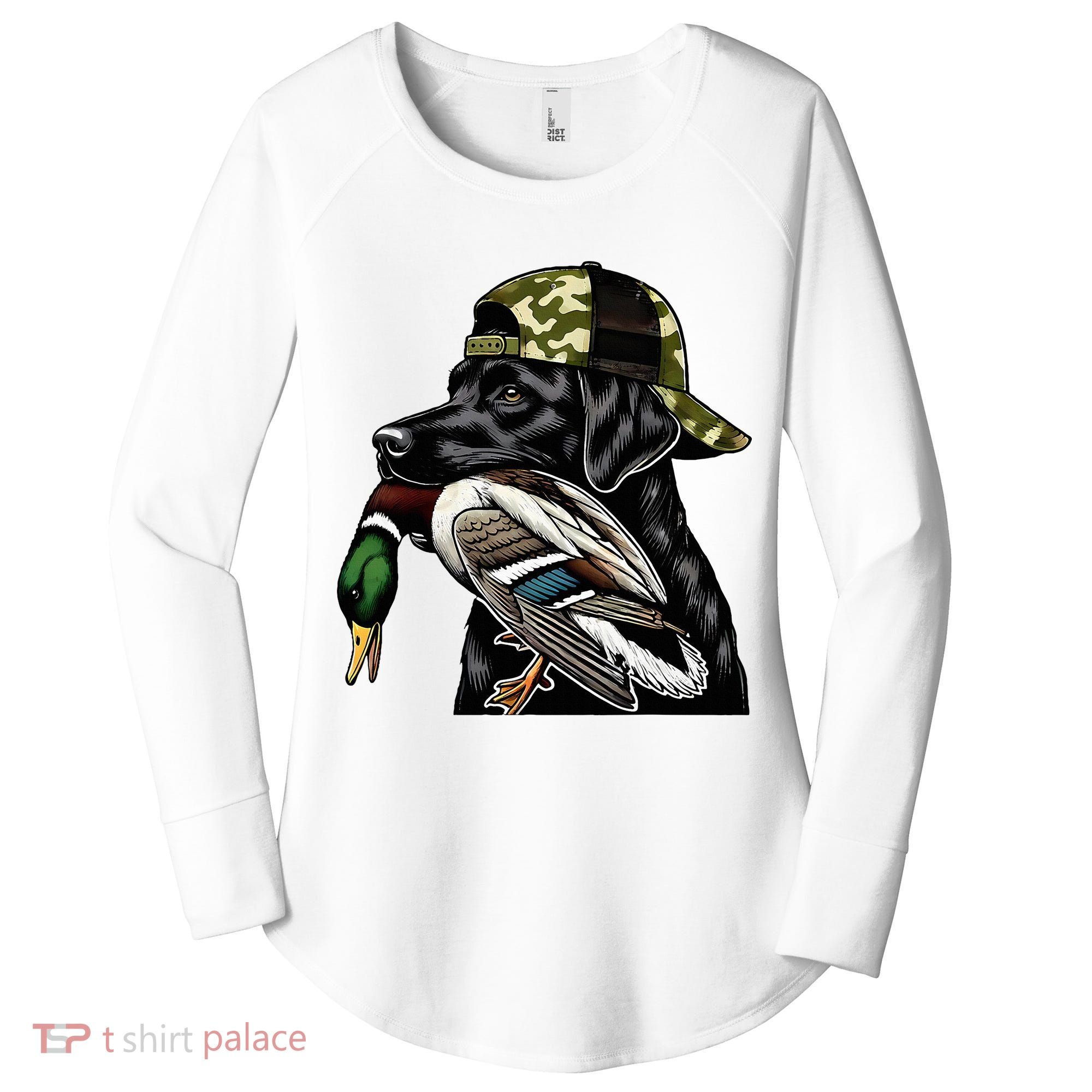 Labrador Hunting Dog With Duck Hello Hunting Season Women's Perfect Tri Tunic Long Sleeve Shirt