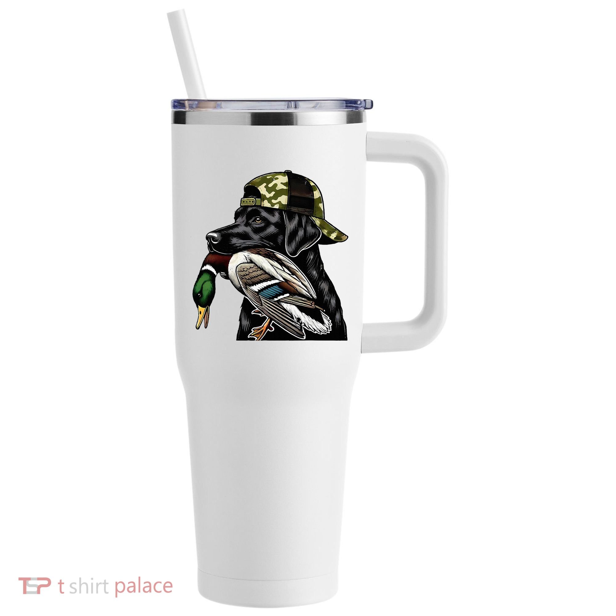 Labrador Hunting Dog With Duck Hello Hunting Season 40oz Vacuum Insulated Stainless Steel Travel Tumbler