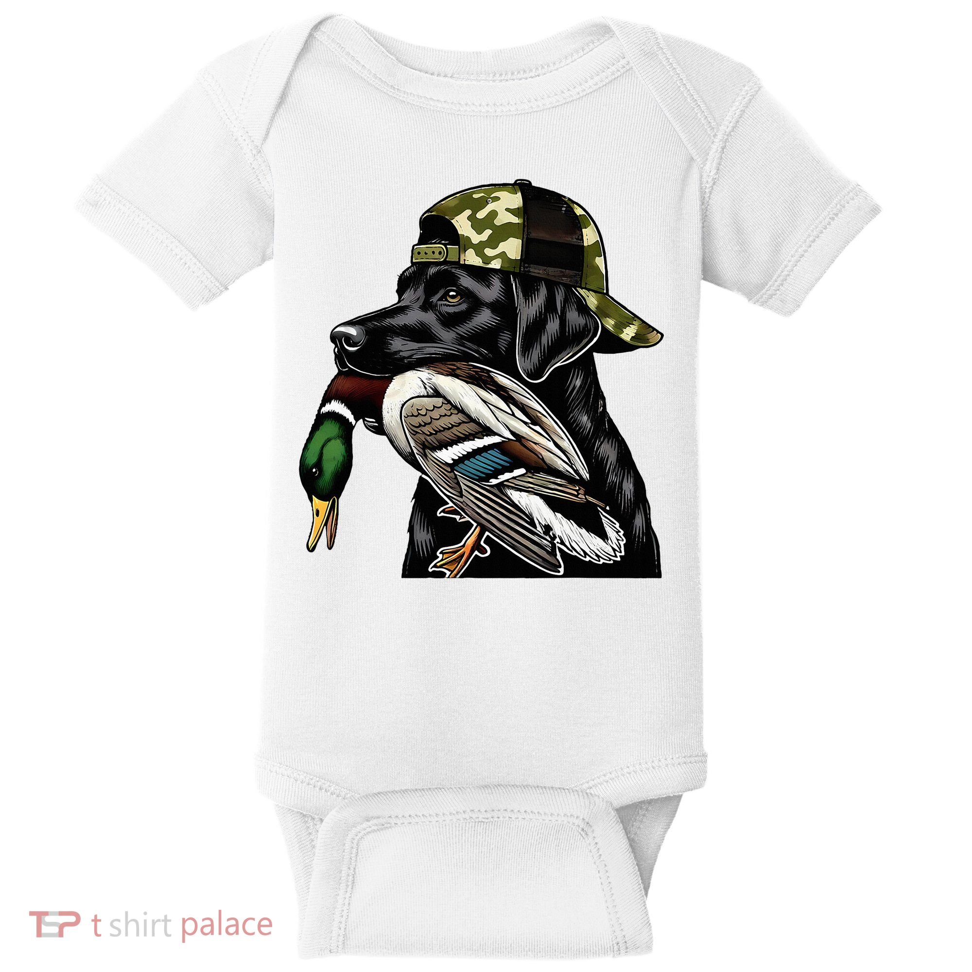 Labrador Hunting Dog With Duck Hello Hunting Season Baby Bodysuit