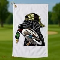 Labrador Hunting Dog With Duck Hello Hunting Season Golf Towel thumb 1