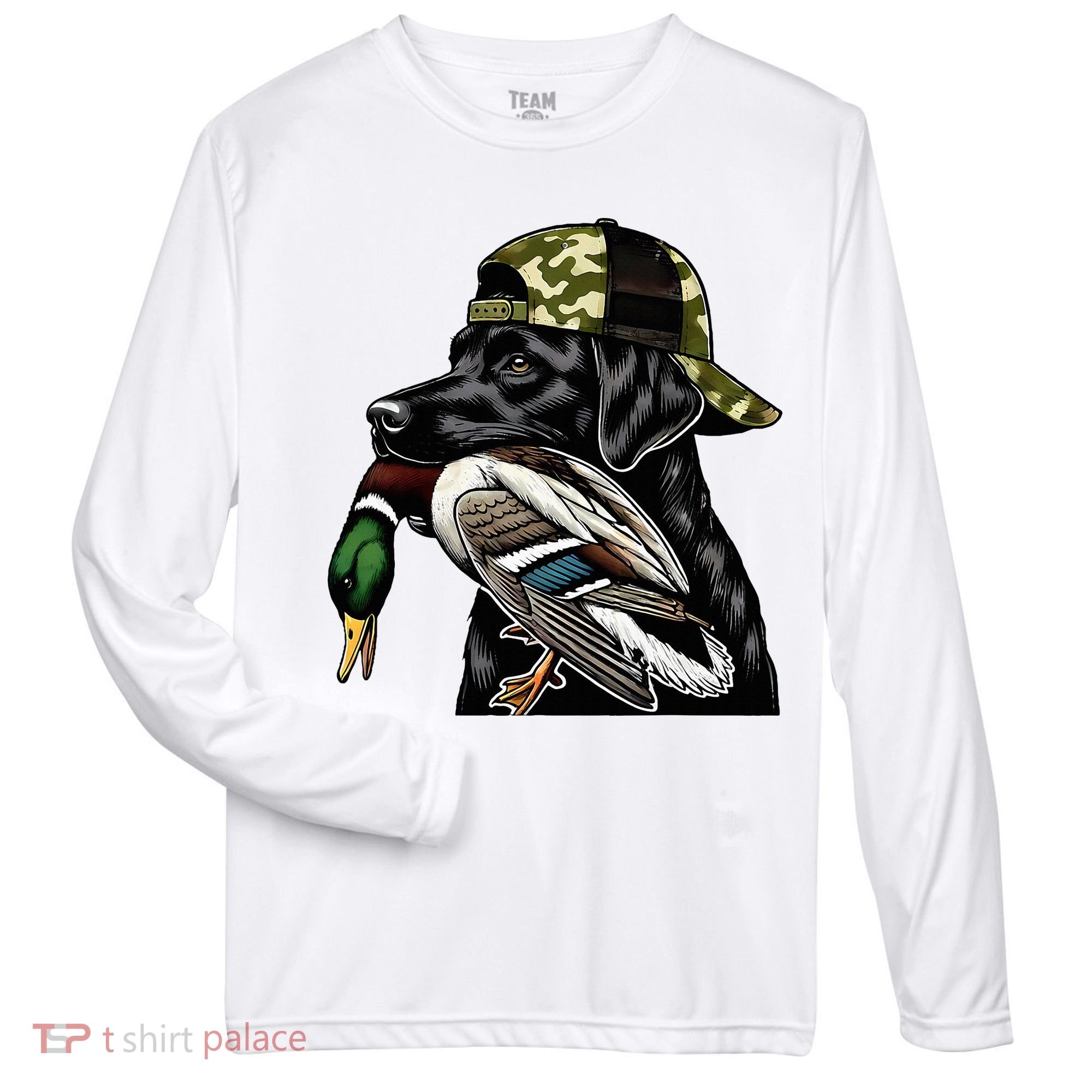 Labrador Hunting Dog With Duck Hello Hunting Season Zone Performance Long-Sleeve T-Shirt