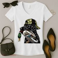 Labrador Hunting Dog With Duck Hello Hunting Season Women's V-Neck T-Shirt thumb 2