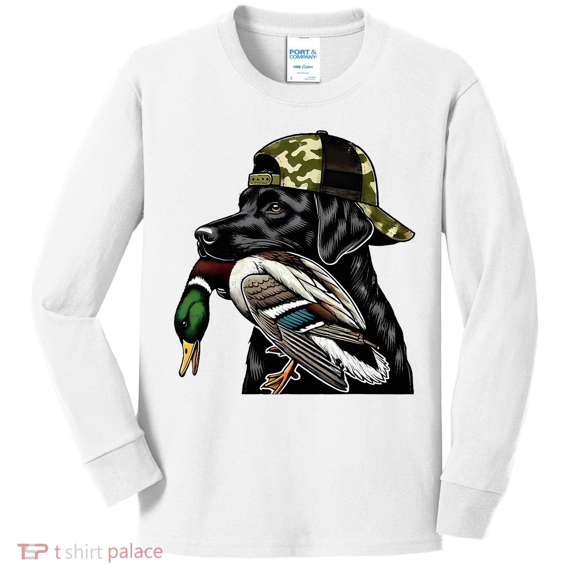 Labrador Hunting Dog With Duck Hello Hunting Season Kids Long Sleeve Shirt