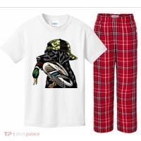 Labrador Hunting Dog With Duck Hello Hunting Season Kids Plaid Pajama Set thumb 0