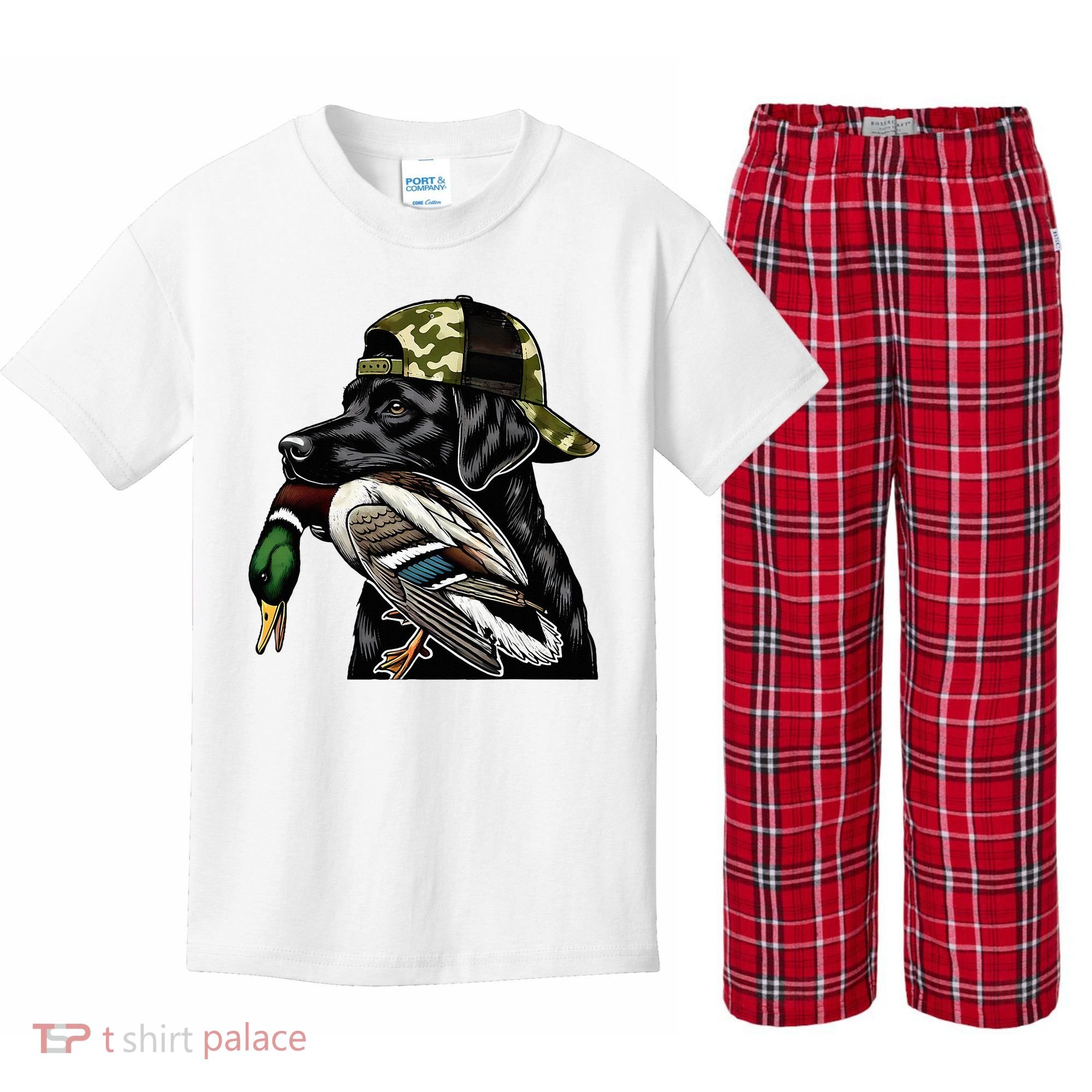 Labrador Hunting Dog With Duck Hello Hunting Season Kids Plaid Pajama Set