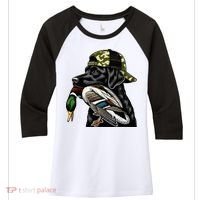 Labrador Hunting Dog With Duck Hello Hunting Season Women's Tri-Blend 3/4-Sleeve Raglan Shirt thumb 0