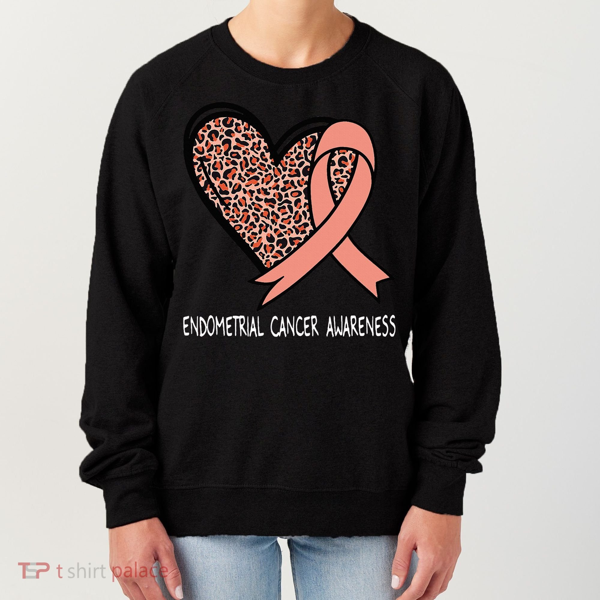 Leopard Heart Endometrial Cancer Awareness Peach Women's Sweatshirt