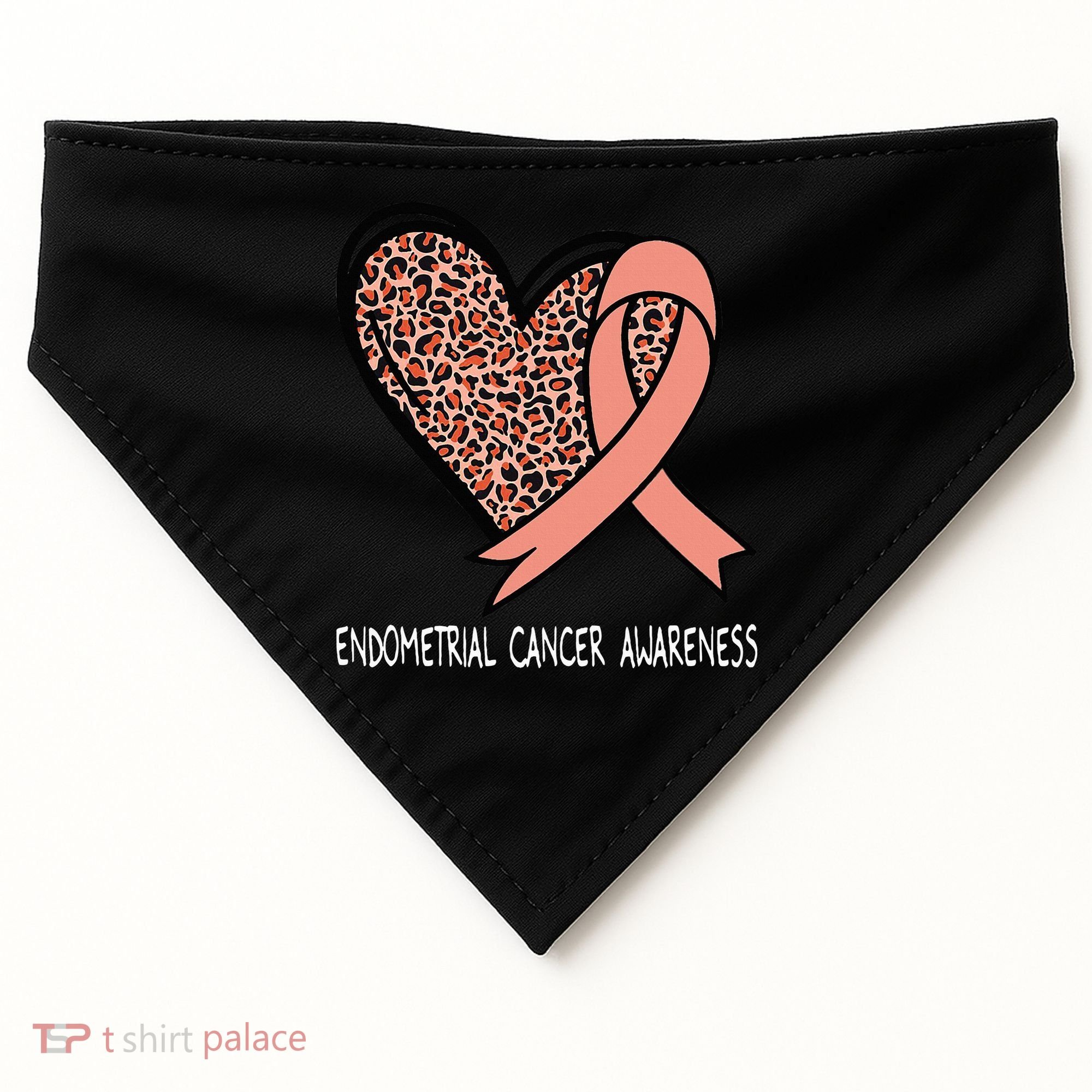 Leopard Heart Endometrial Cancer Awareness Peach USA-Made Doggie Bandana