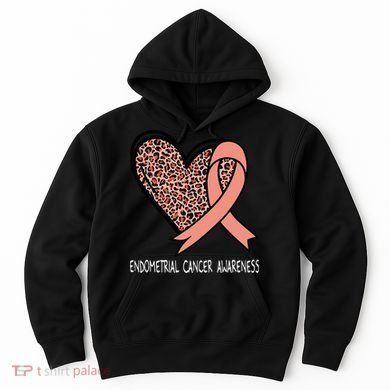 Leopard Heart Endometrial Cancer Awareness Peach Hoodie