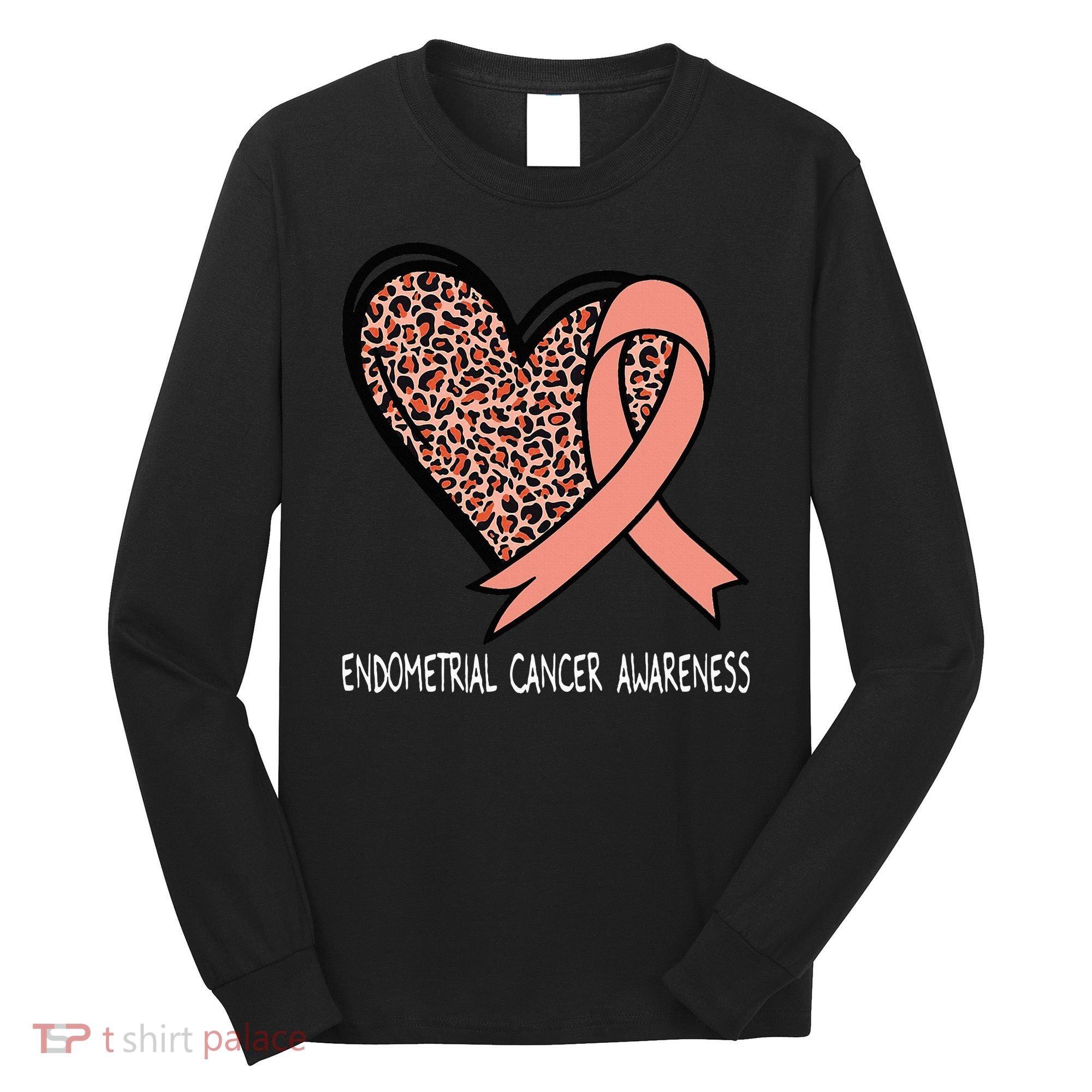 Leopard Heart Endometrial Cancer Awareness Peach Long Sleeve Shirt