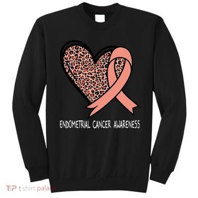 Leopard Heart Endometrial Cancer Awareness Peach Sweatshirt
