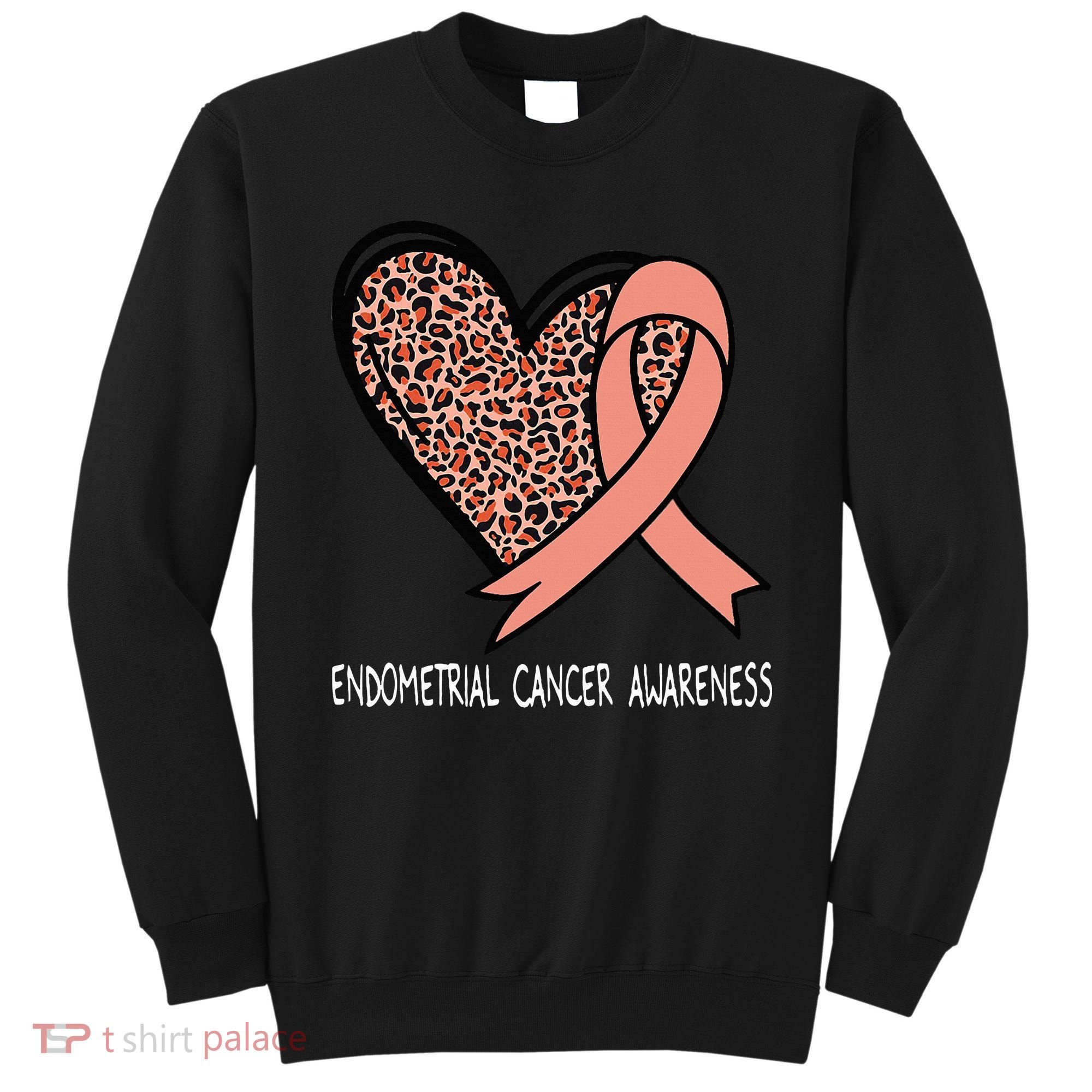 Leopard Heart Endometrial Cancer Awareness Peach Sweatshirt