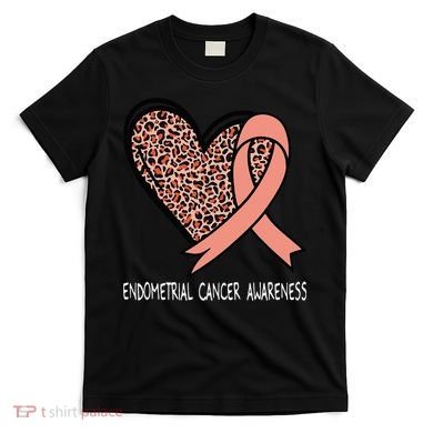 Leopard Heart Endometrial Cancer Awareness Peach T-Shirt