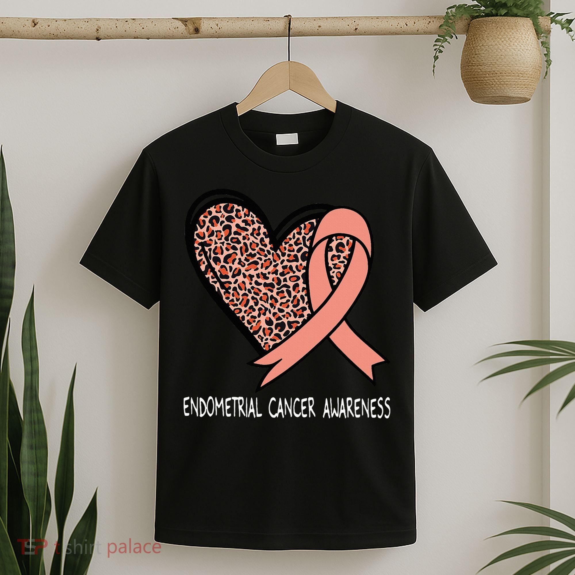 Leopard Heart Endometrial Cancer Awareness Peach T-Shirt