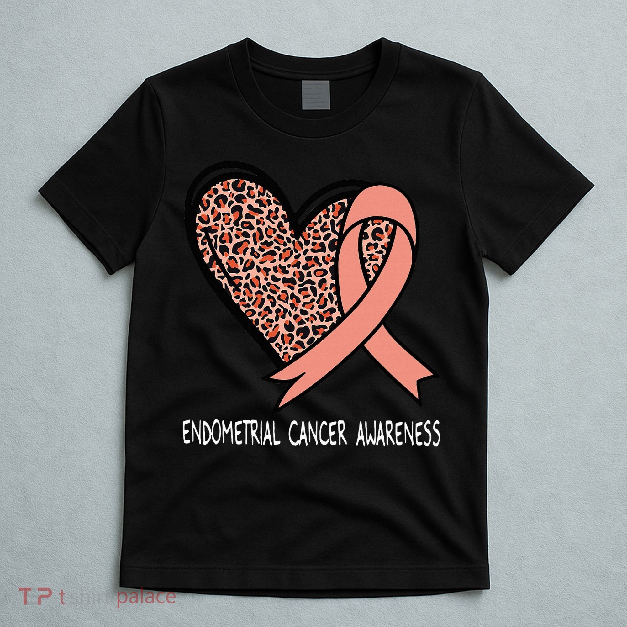 Leopard Heart Endometrial Cancer Awareness Peach T-Shirt