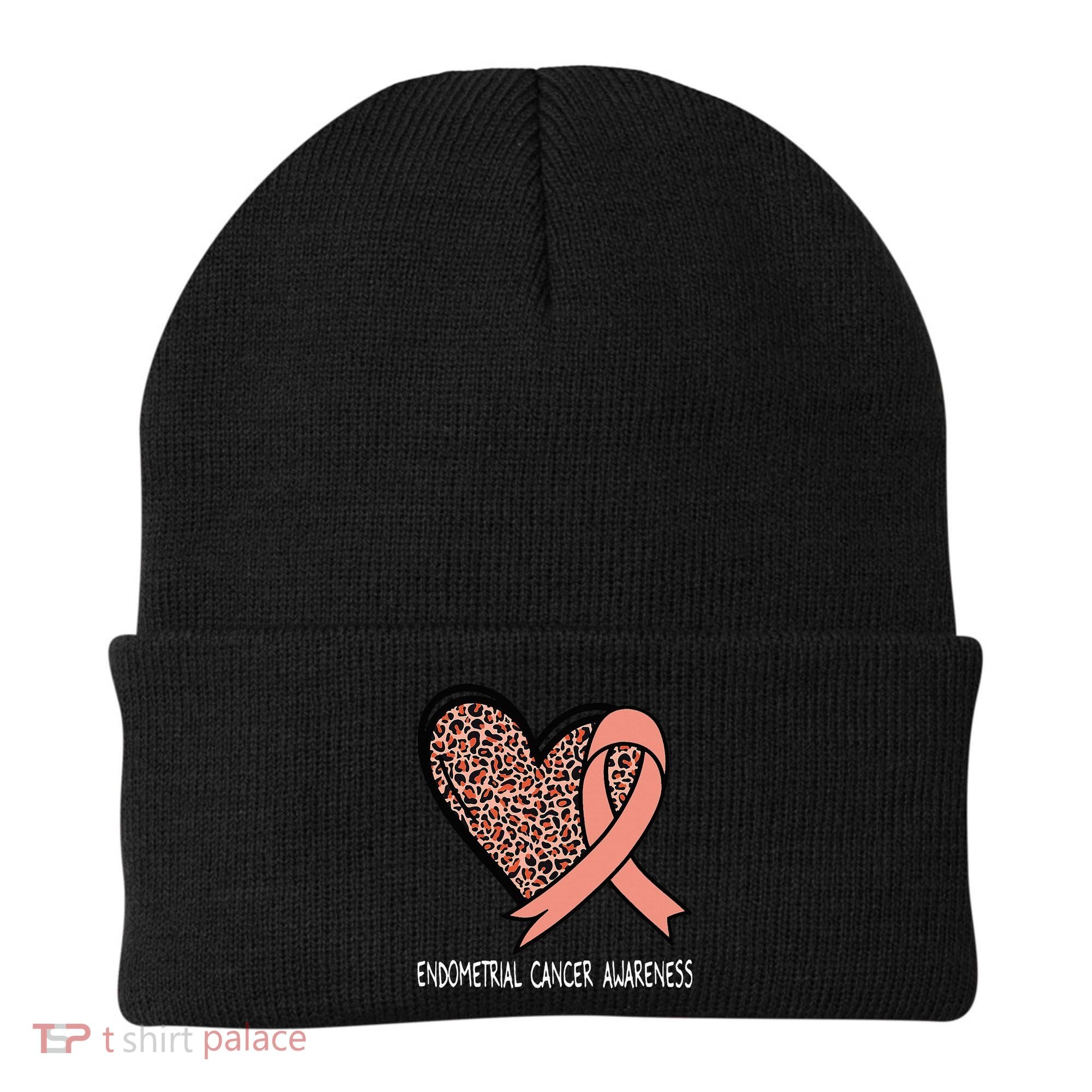 Leopard Heart Endometrial Cancer Awareness Peach Beanie